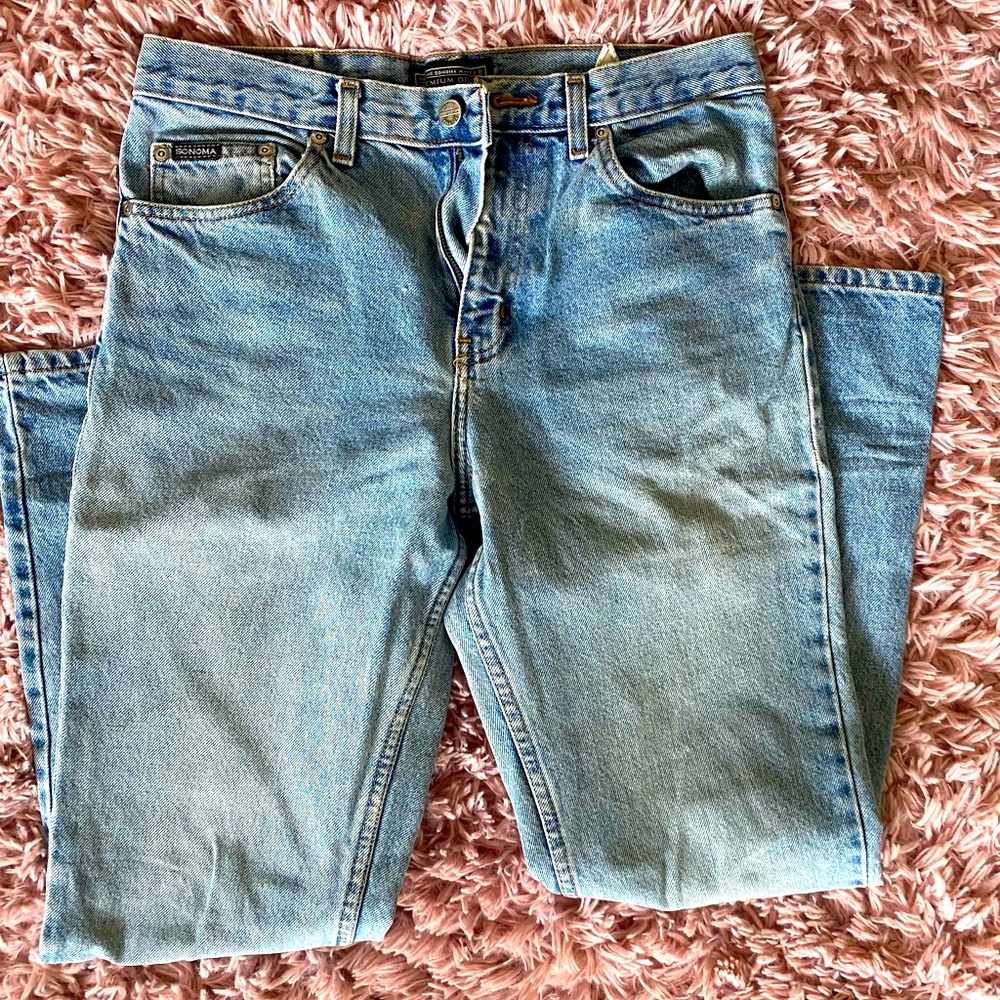 Distressed Boyfriend Light-wash Denim Jeans, Women, Size 10, Light Blue